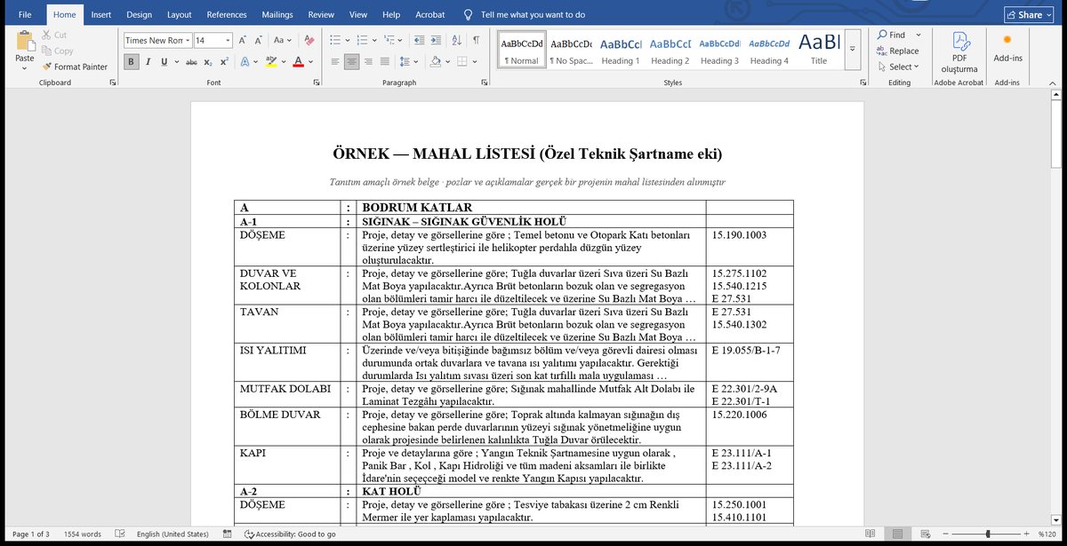 Word şartnameden okuma