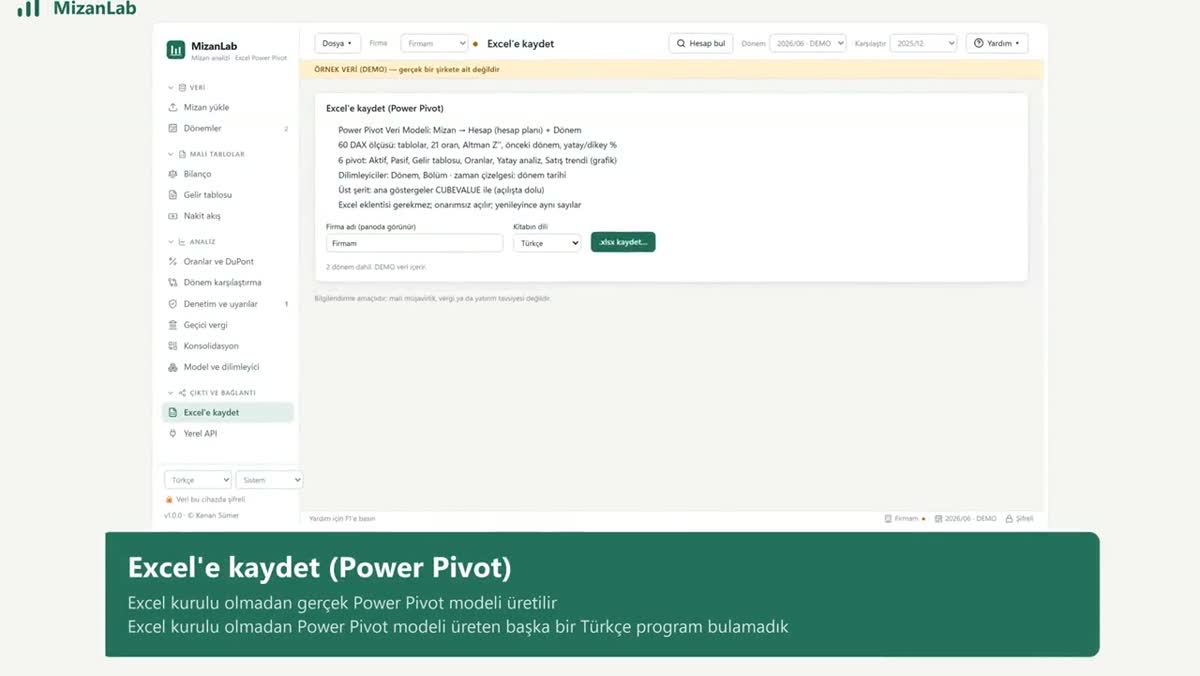 Excel'e kaydet (Power Pivot)